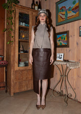 Asymmetrical skirt - Brown - image