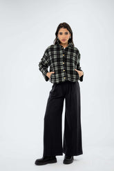 Plaid Button-Up Jacket – Black & White