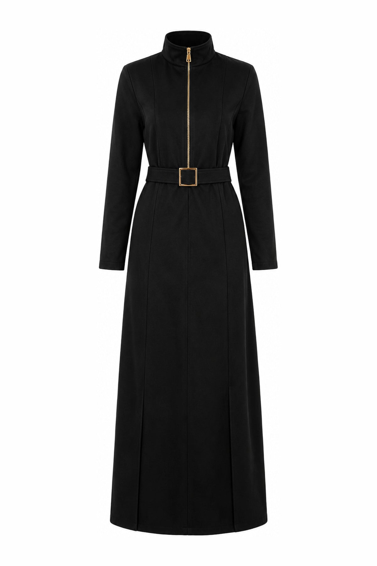 Belted zip dress in black — wujud