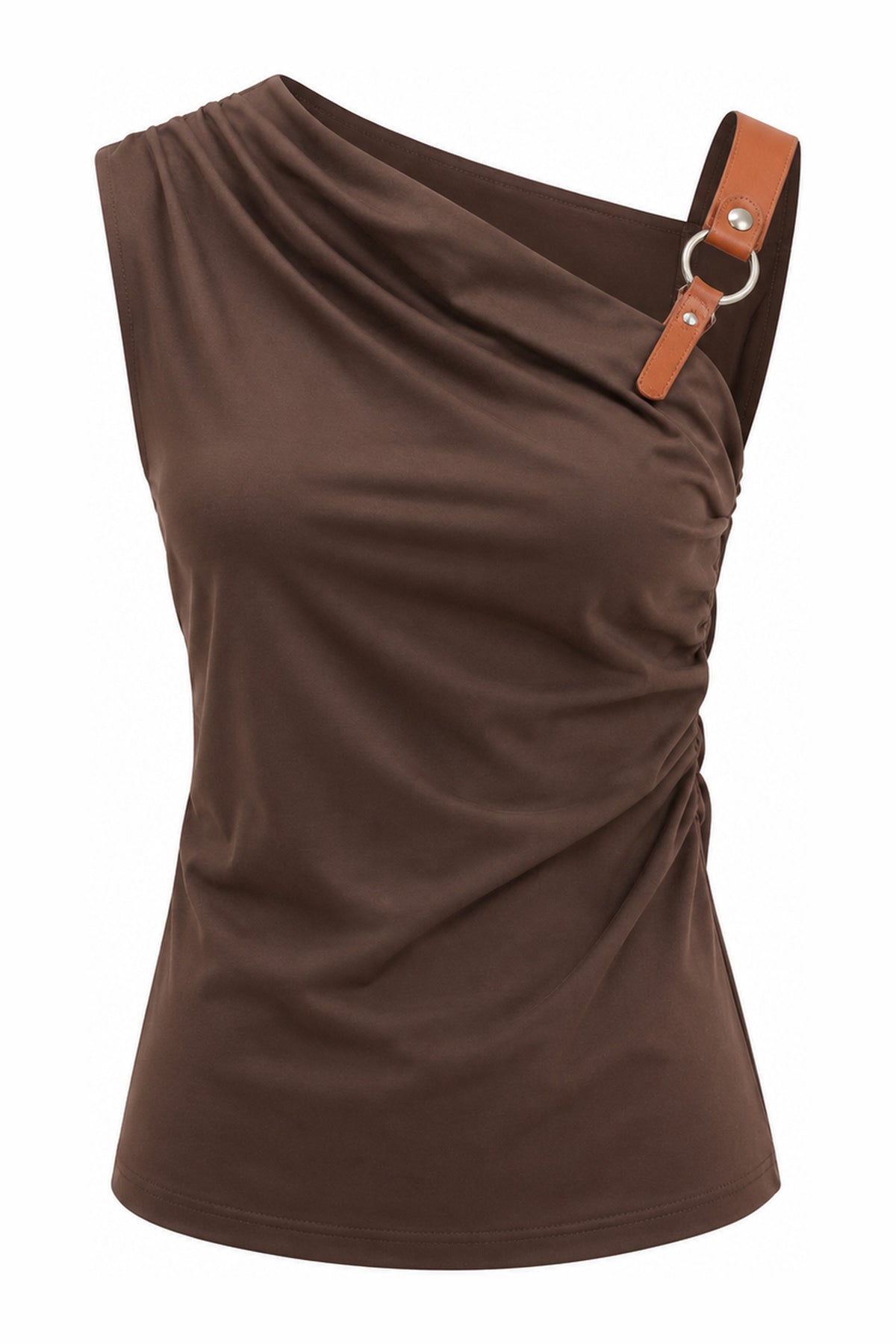 Brown statement buckle top — wujud