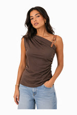 Load image into Gallery viewer, Brown Statement Buckle Top — Wujud
