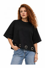 Load image into Gallery viewer, Ring Detail Oversized Top - Black — Wujud

