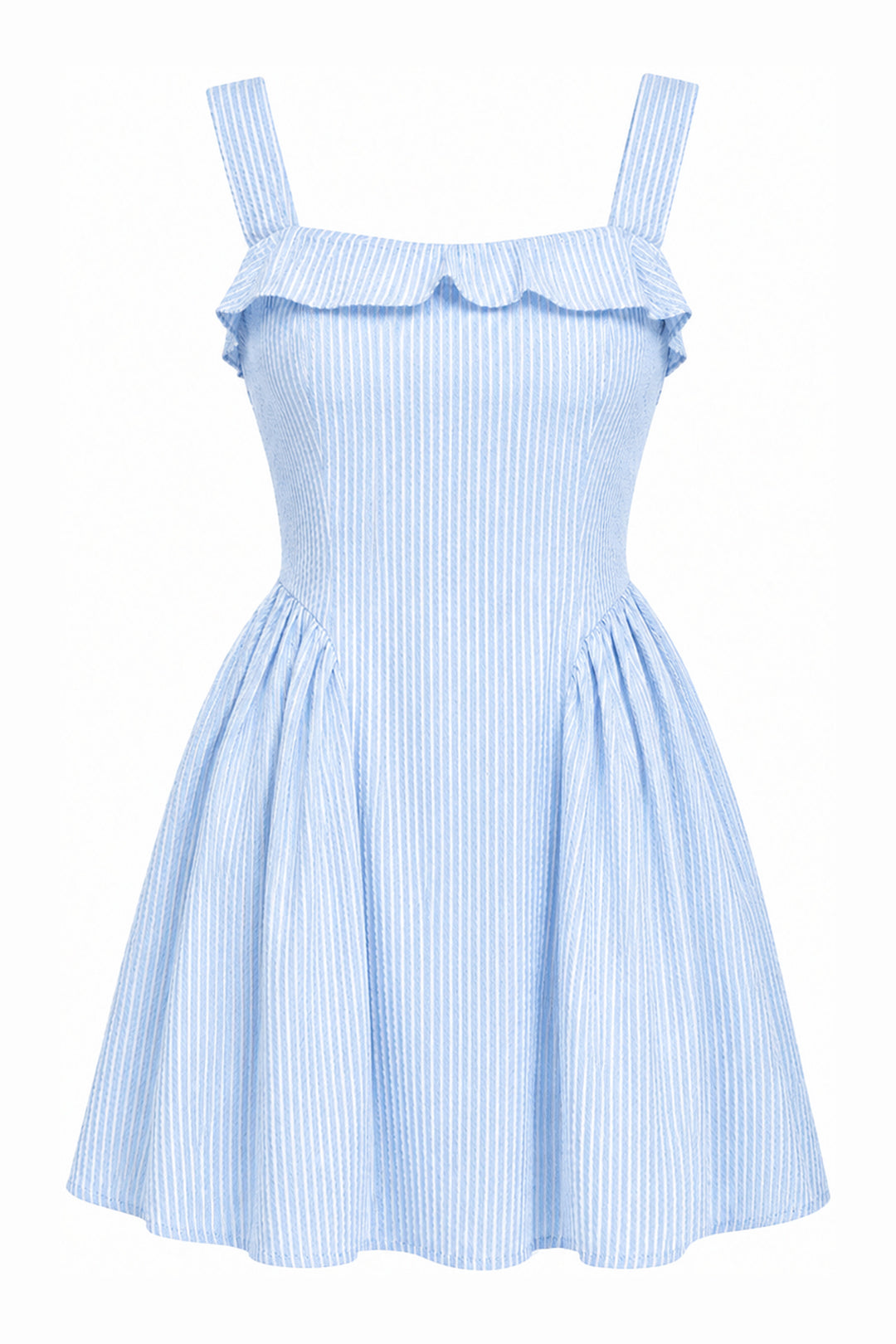 Ruched Mini Summer Dress in Baby Blue — Wujud