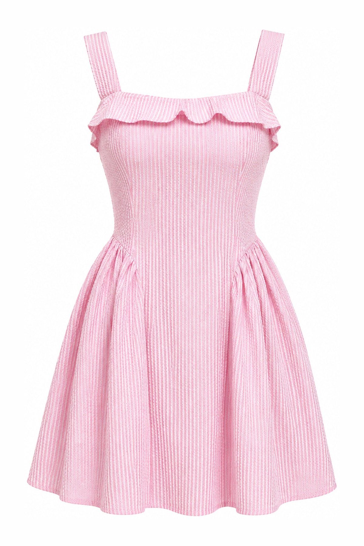 Ruched mini summer dress in baby pink — wujud