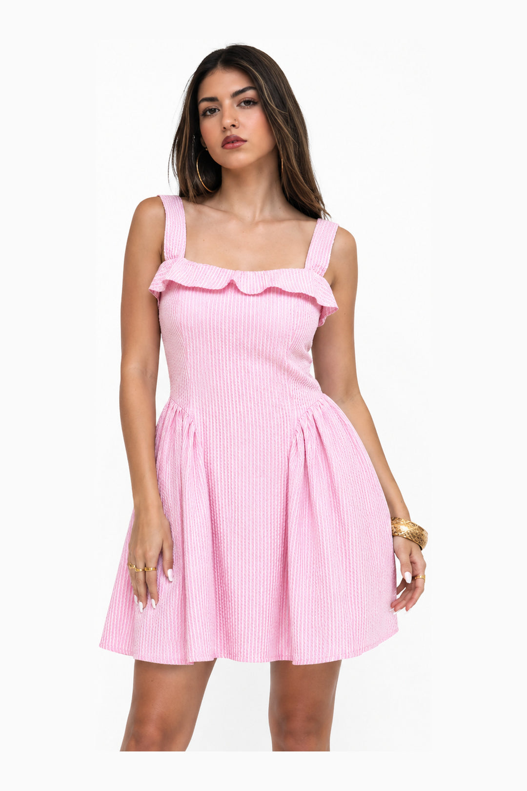 Ruched Mini Summer Dress in Baby Pink — Wujud