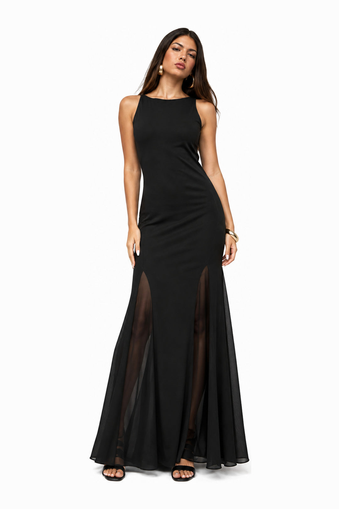 Sculpted Minimal Maxi Dress in Black — Wujud