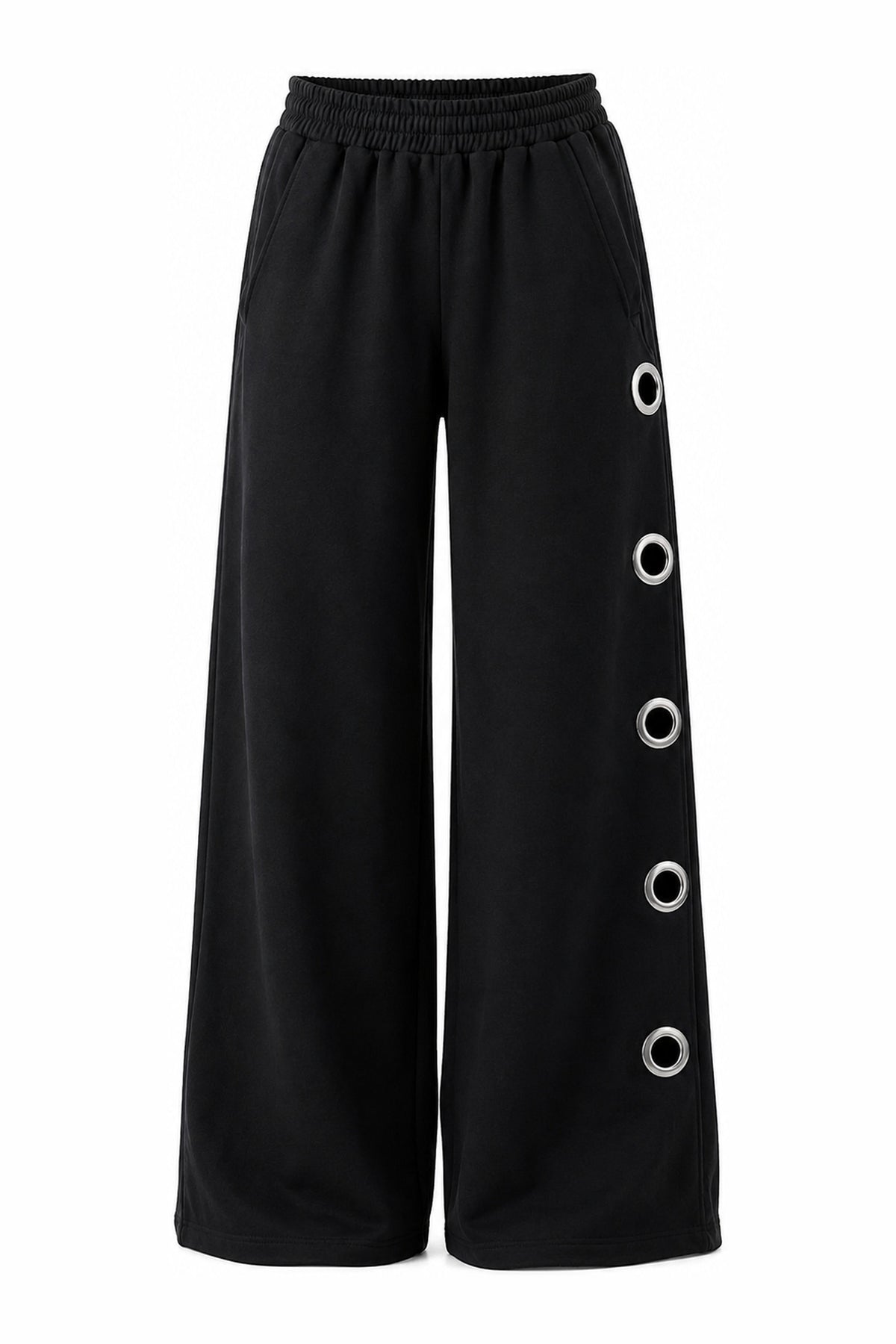 Side detail wide leg pants – black — wujud