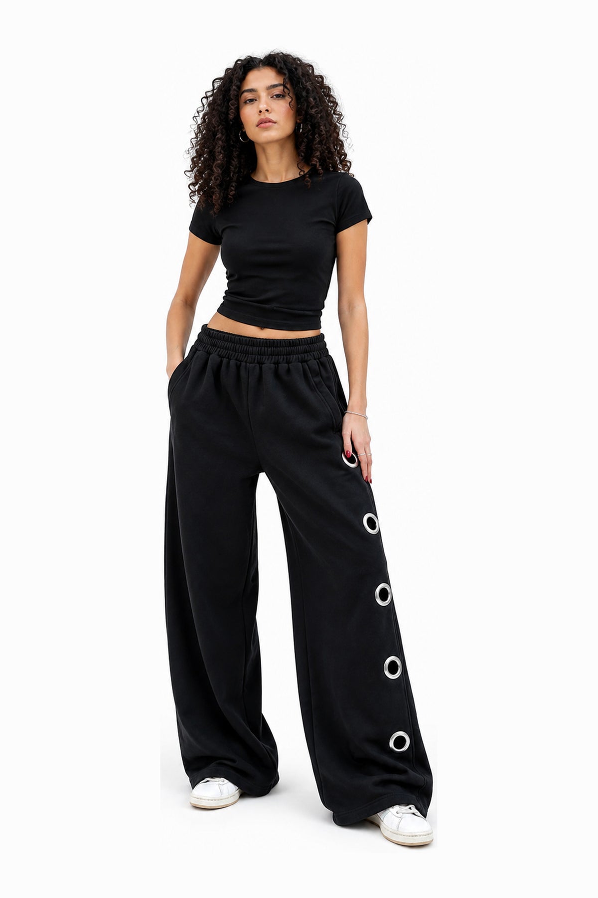 Side detail wide leg pants – black — wujud