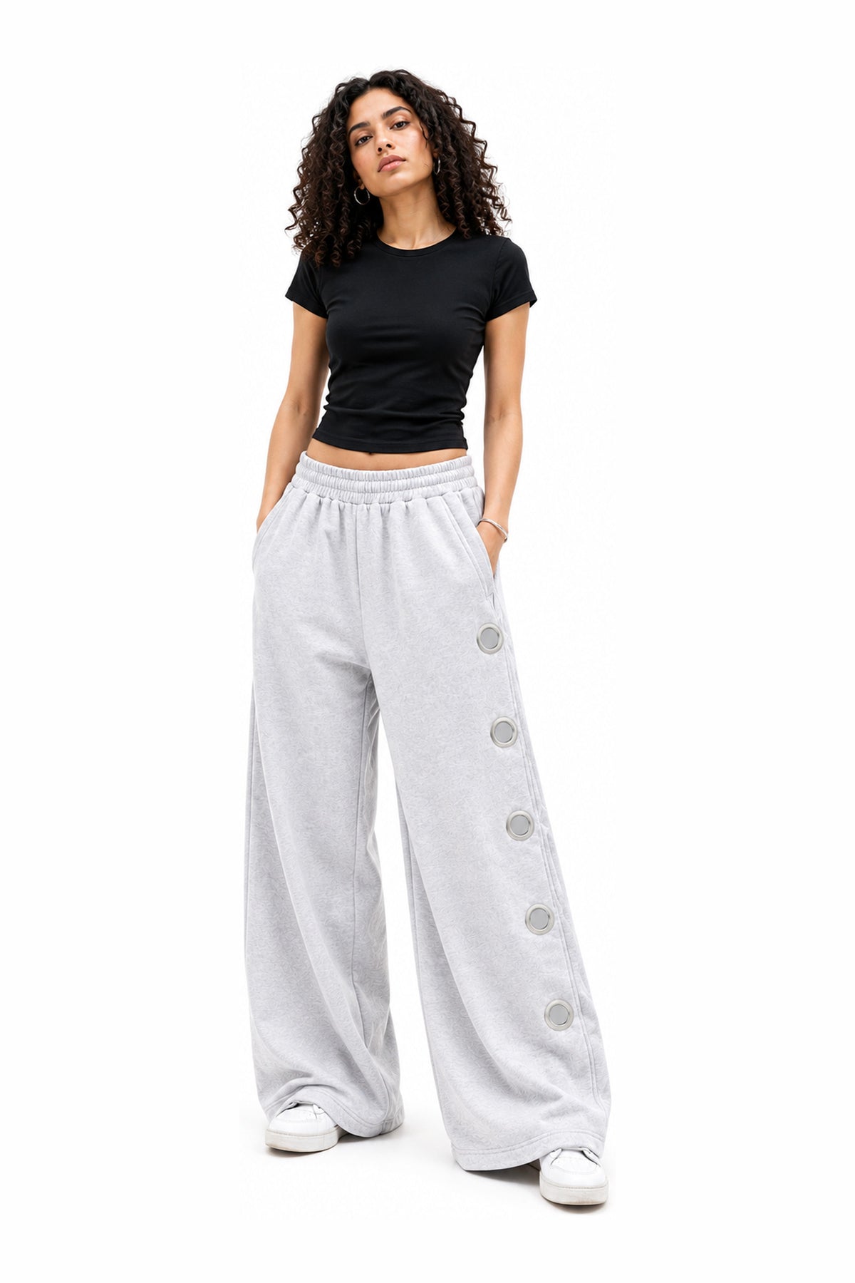 Side detail wide leg pants – gray — wujud