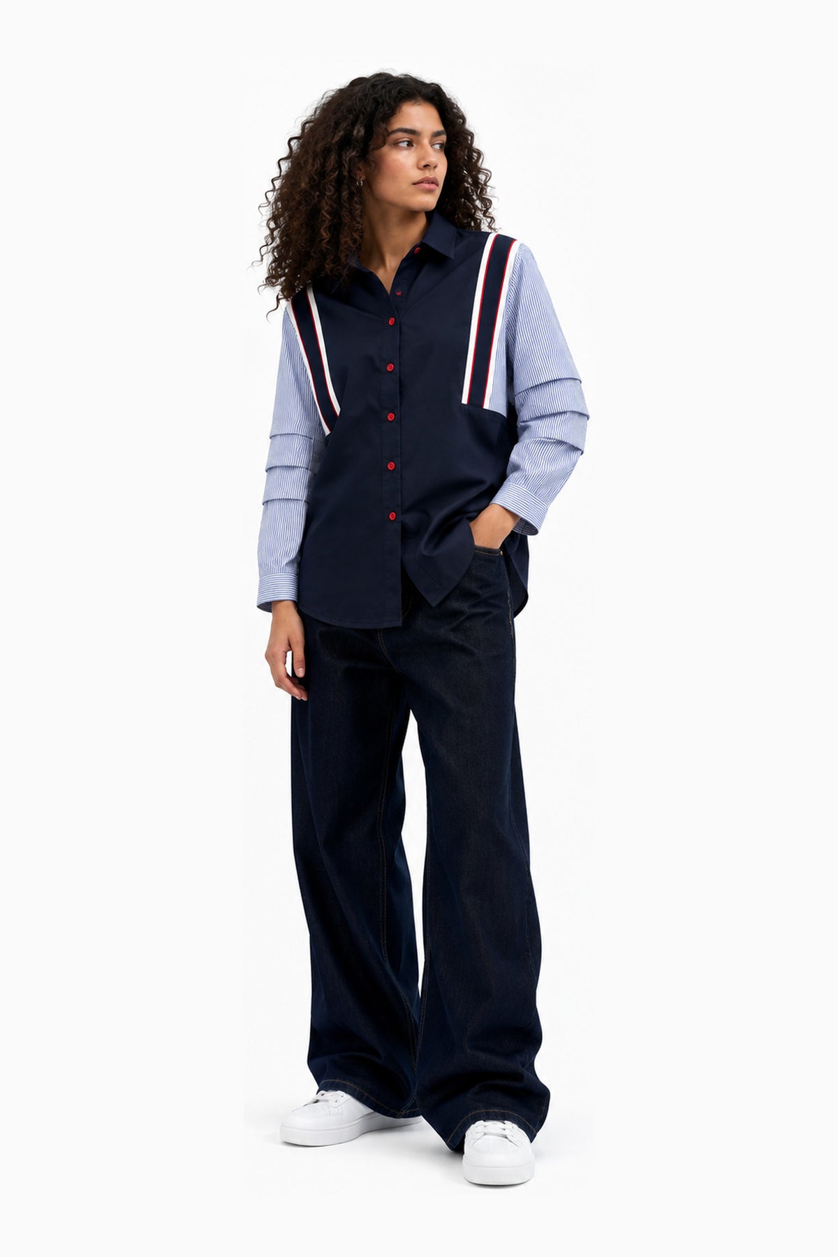 Statement contrast shirt   navy — wujud