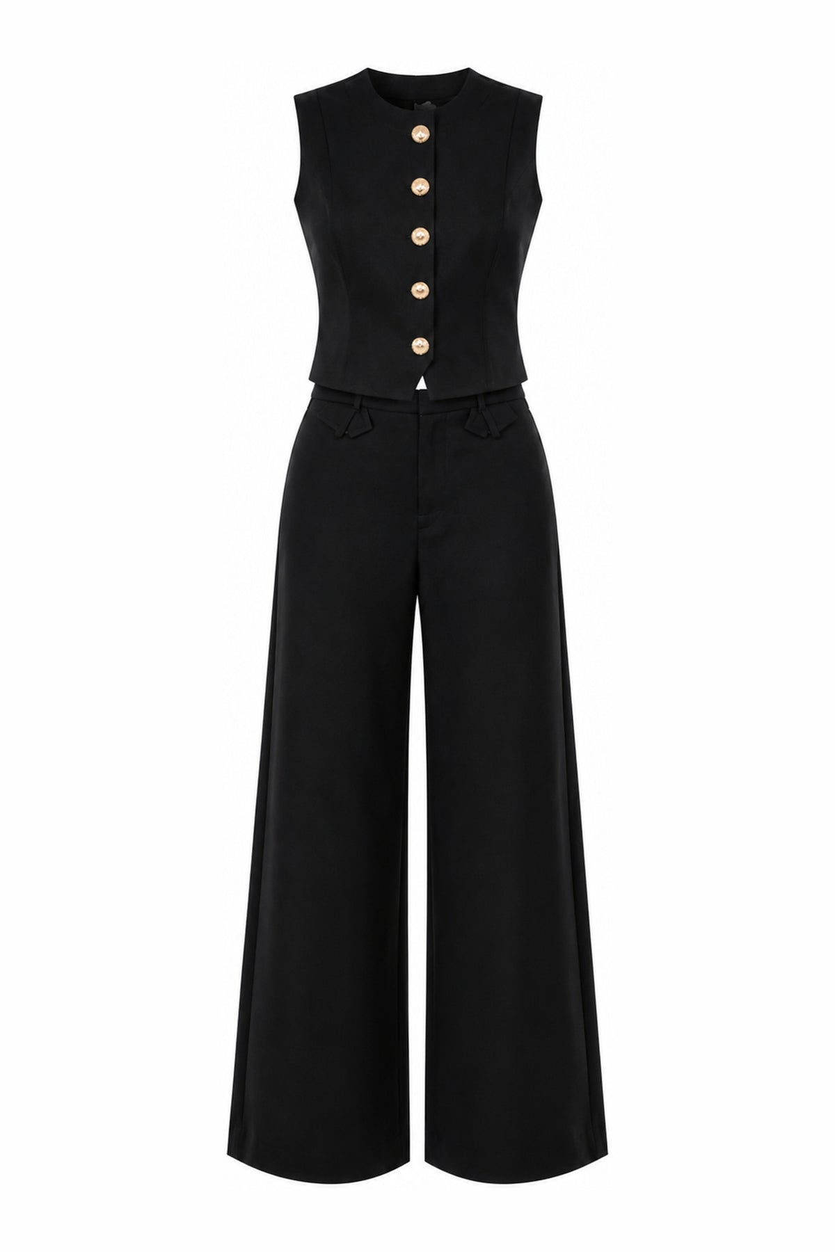 Tailored buttoned co ord set in black — wujud