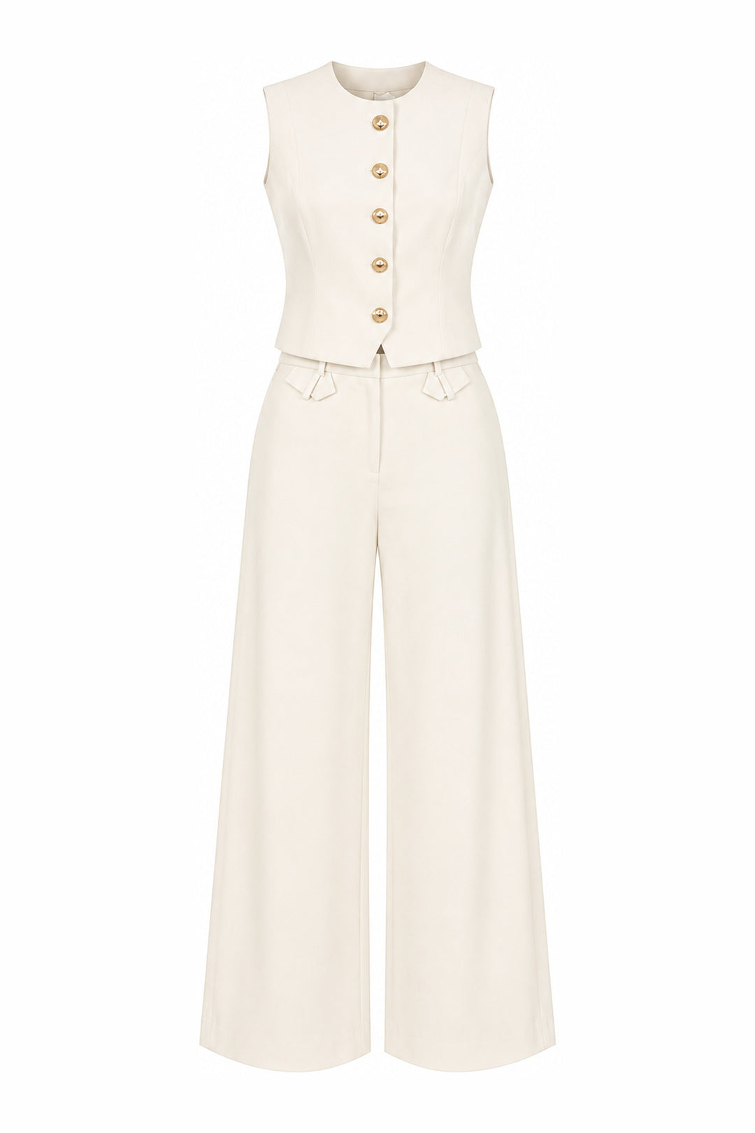 Tailored Buttoned Co-Ord Set in Off-white — Wujud
