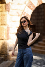 Load image into Gallery viewer, Black Statement Buckle Top — view 4 — Wujud
