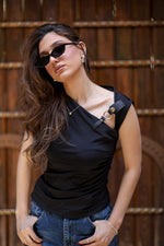 Load image into Gallery viewer, Black Statement Buckle Top — view 6 — Wujud
