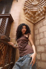 Load image into Gallery viewer, Brown Statement Buckle Top — view 4 — Wujud
