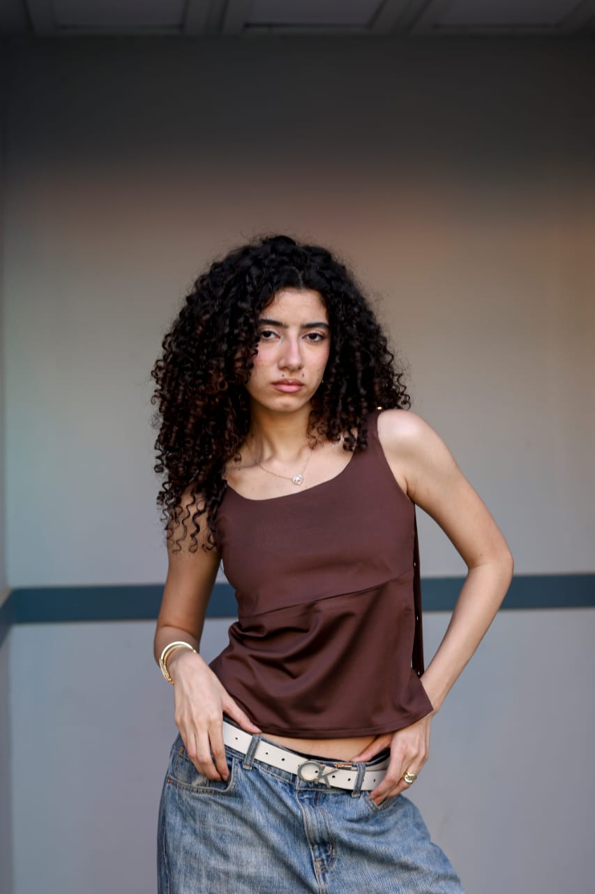 Mocha Brown Strap Top — view 5 — Wujud