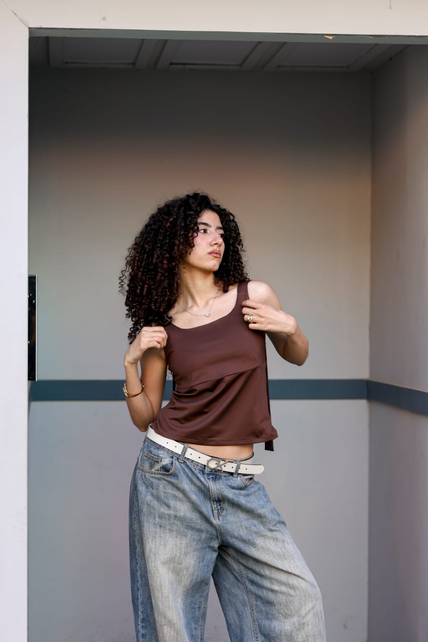 Mocha Brown Strap Top — Wujud