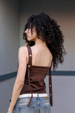 Load image into Gallery viewer, Mocha Brown Strap Top — view 3 — Wujud
