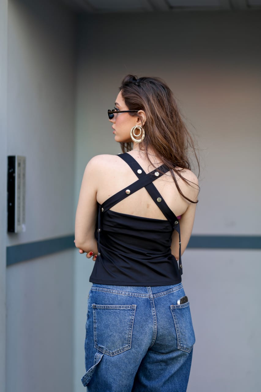 Midnight Black Strap Top — view 5 — Wujud