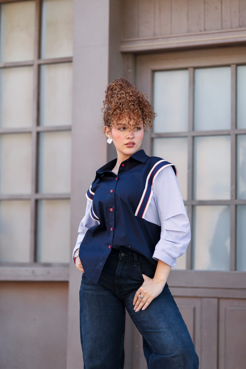 Statement Contrast Shirt - Navy