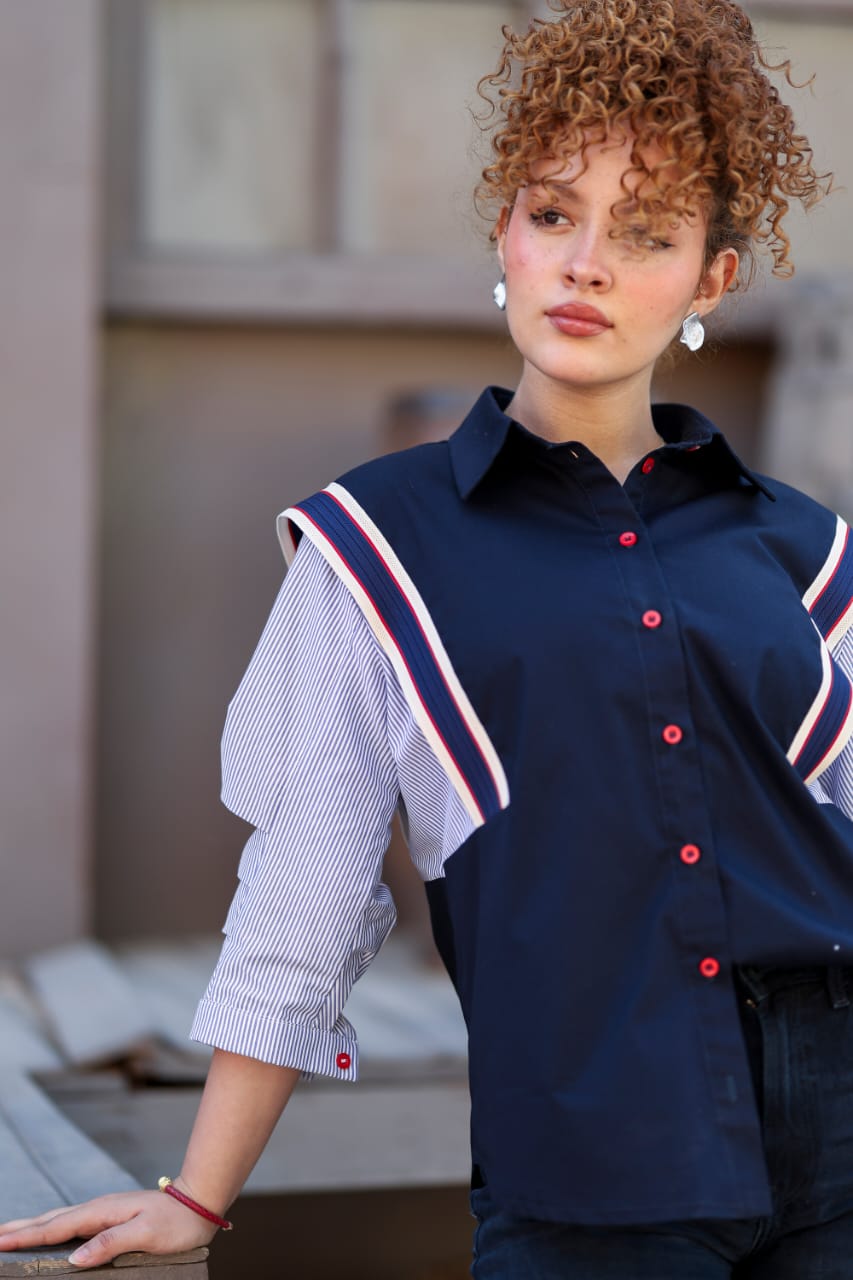 Statement Contrast Shirt - Navy