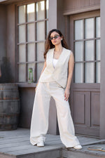 Load image into Gallery viewer, Tailored Linen Set – Beige x Yellow — view 8 — Wujud
