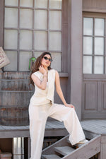 Load image into Gallery viewer, Tailored Linen Set – Beige x Yellow — view 5 — Wujud

