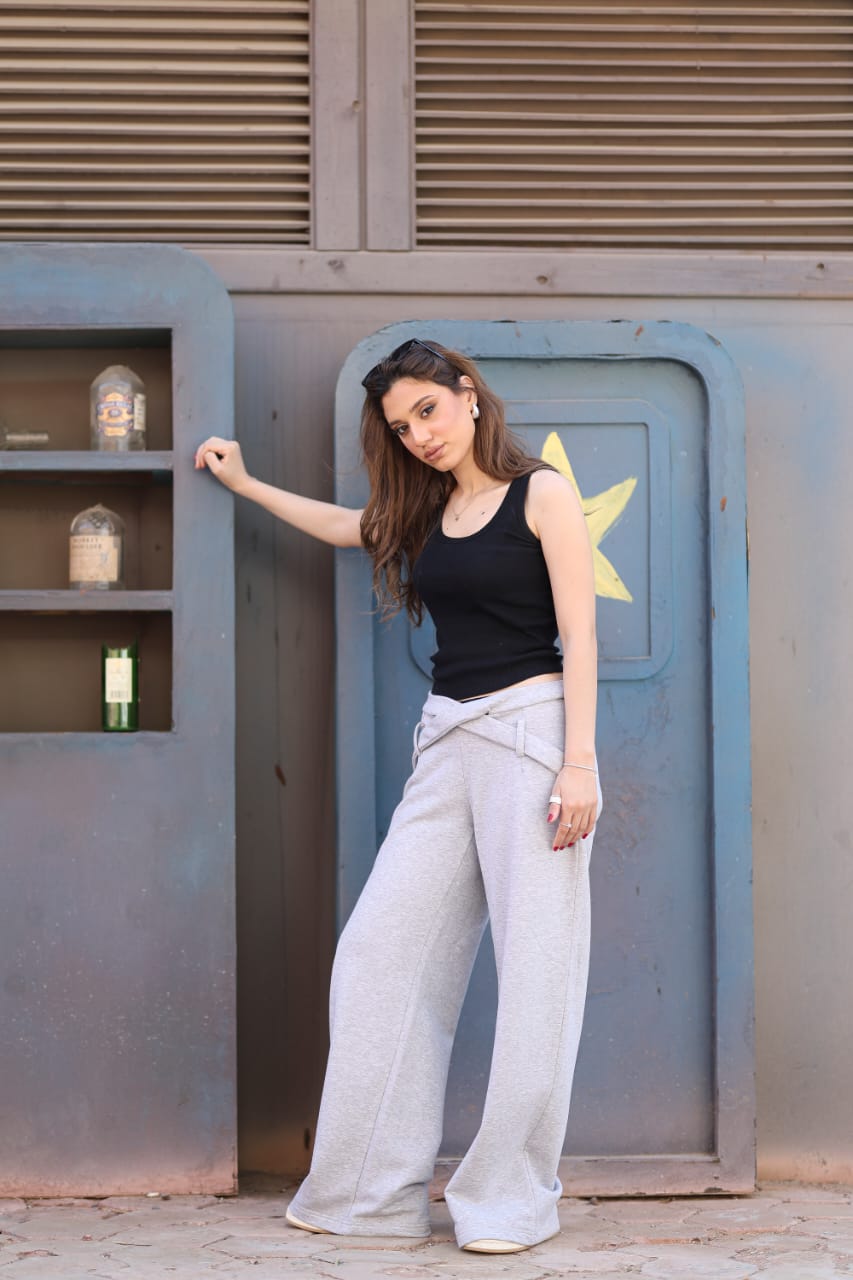 Wrap Waist Wide-Leg Pants – Gray