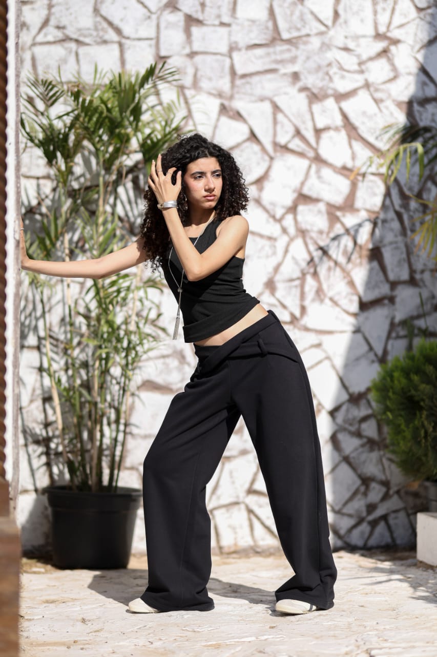 Wrap Waist Wide-Leg Pants – Black