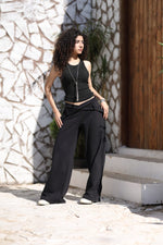Load image into Gallery viewer, Wrap Waist Wide-Leg Pants – Black
