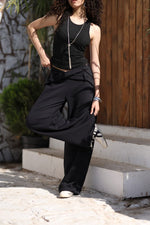 Load image into Gallery viewer, Wrap Waist Wide-Leg Pants – Black
