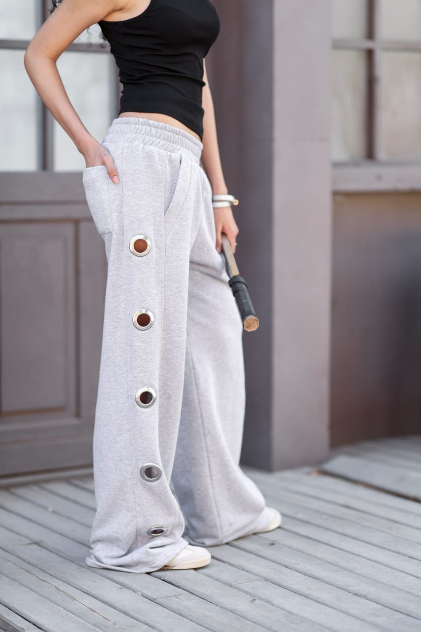Side detail wide leg pants – gray