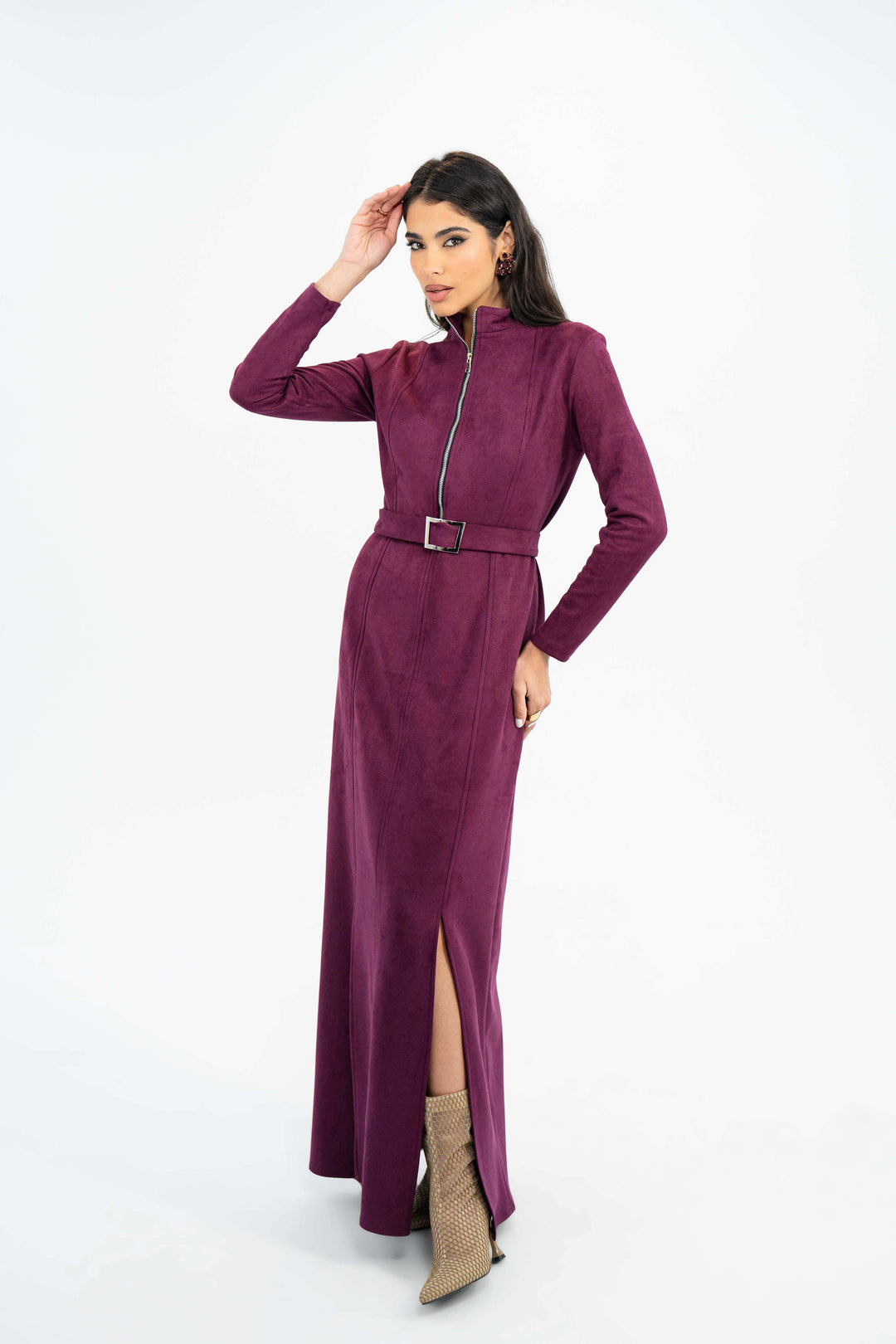 Belted Zip Dress in Purple — view 3 — Wujud