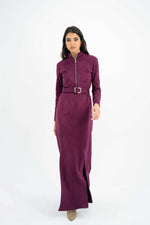 Load image into Gallery viewer, Belted Zip Dress in Purple — Wujud
