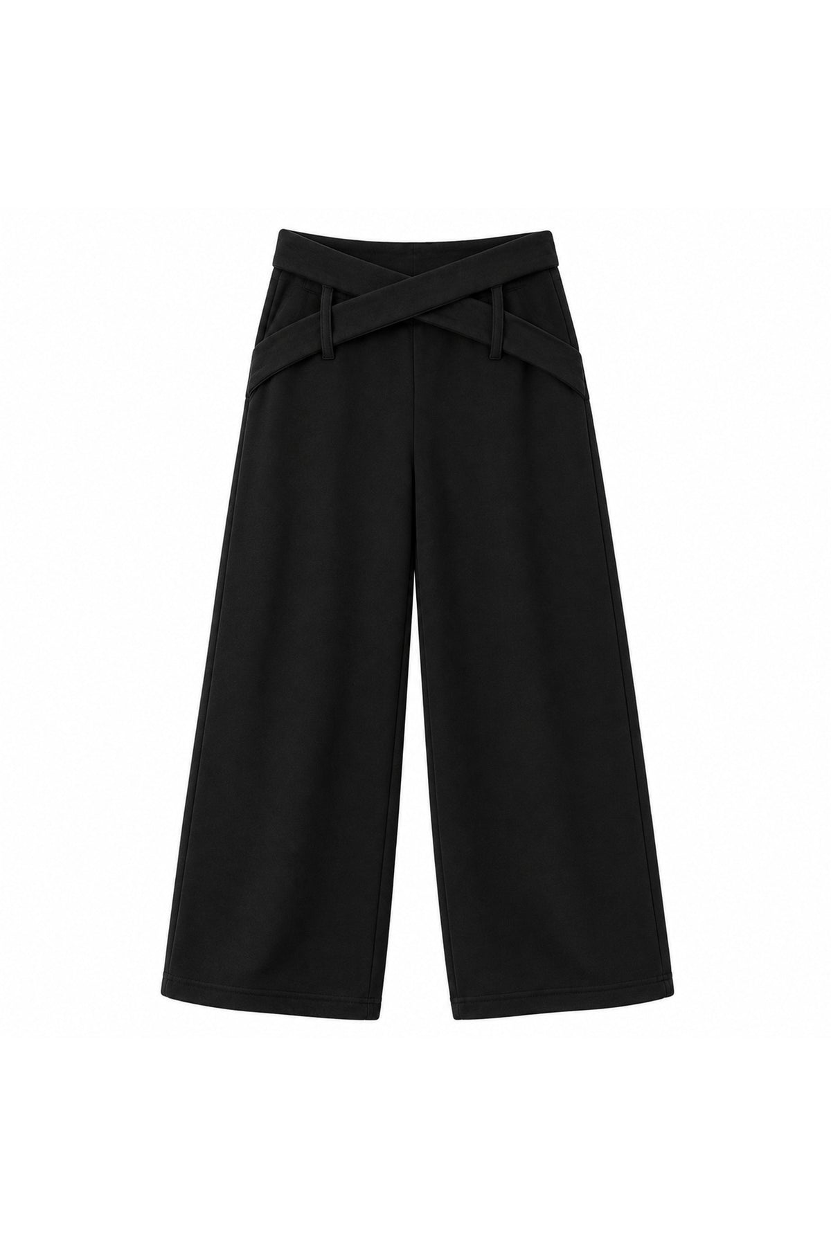 Wrap waist wide leg pants in black — wujud